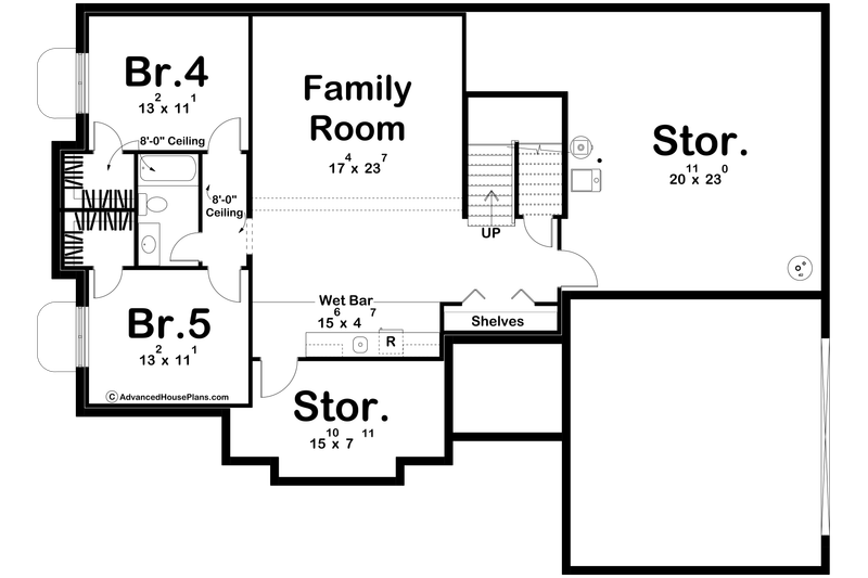 Architectural House Design - Floor Plan - Lower Floor for Tudor House Plan #455-796 - 3 bed, 2 bath