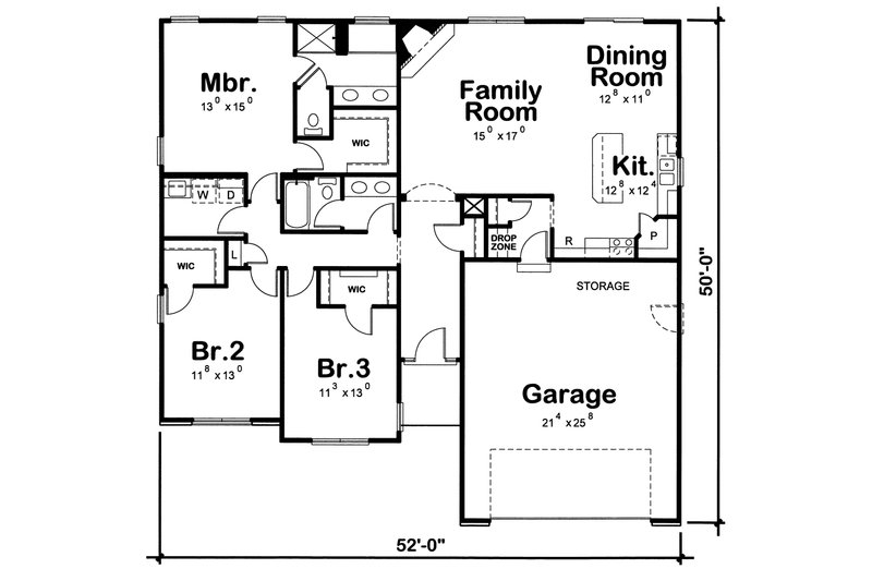 House Blueprint - Floor Plan - Main Floor for European House Plan #20-1767 - 3 bed, 2 bath