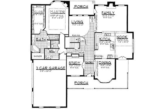 Floor Plan - Main Floor for Traditional House Plan #62-135 - 4 bed, 3.5 bath