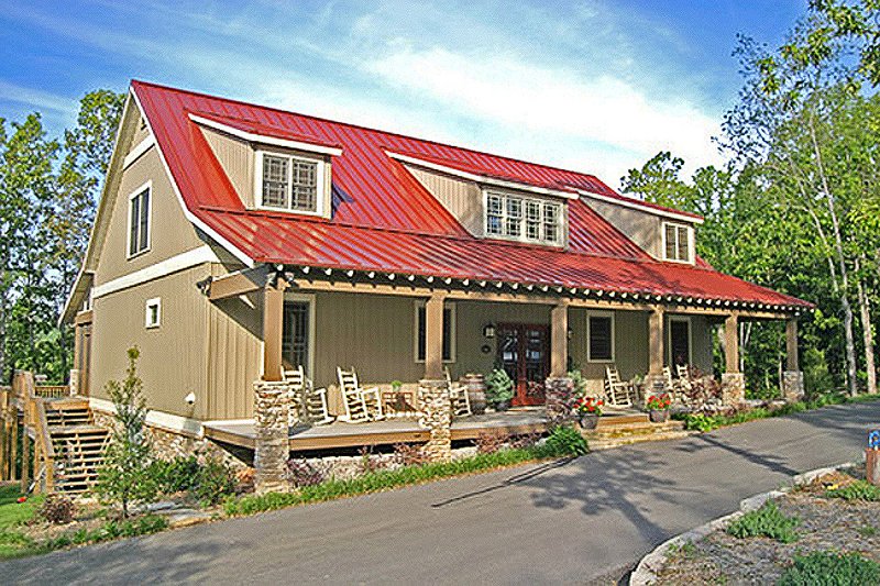 House Design - Country designed home, front porch, elevation photo