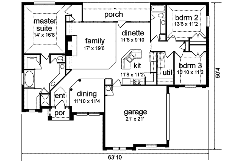 Dream House Plan - Floor Plan - Main Floor for Traditional House Plan #84-175 - 3 bed, 2 bath