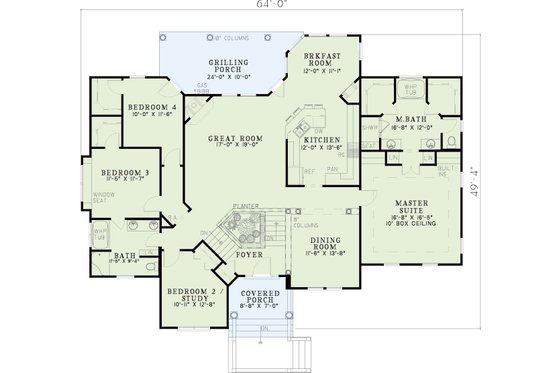 Floor Plan - Main Floor for Traditional House Plan #17-304 - 4 bed, 2.5 bath