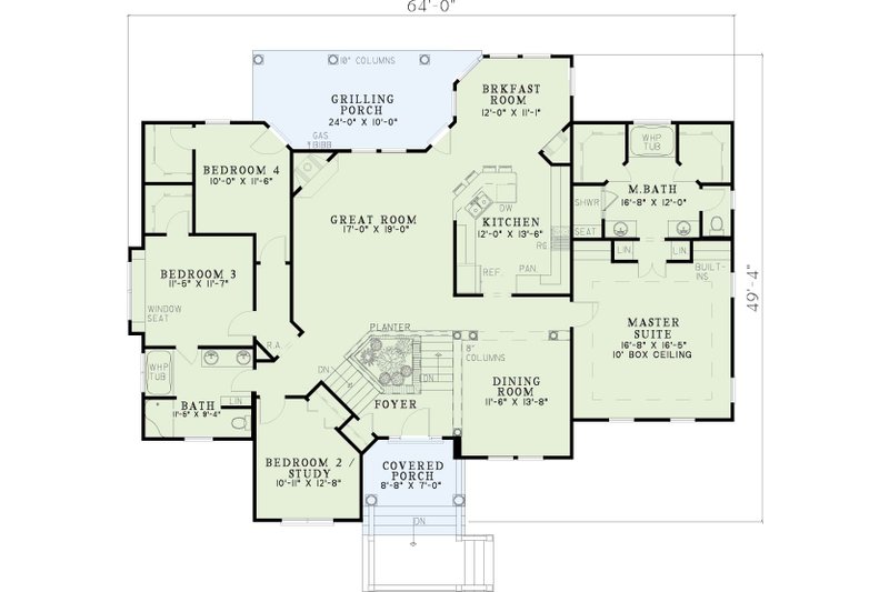 House Blueprint - Floor Plan - Main Floor for Traditional House Plan #17-304 - 4 bed, 2.5 bath