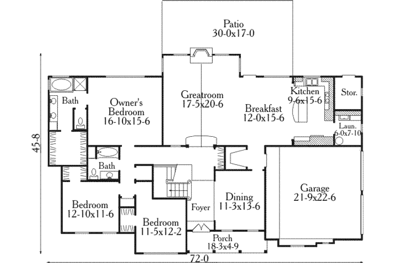 Dream House Plan - Floor Plan - Main Floor for European House Plan #406-180 - 3 bed, 2 bath