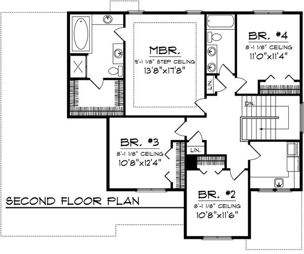Architectural House Design - European Floor Plan - Upper Floor Plan #70-1100
