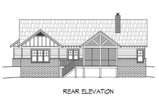 Exterior - Rear Elevation 1 for Craftsman House Plan #932-10 - 3 bed, 2.5 bath