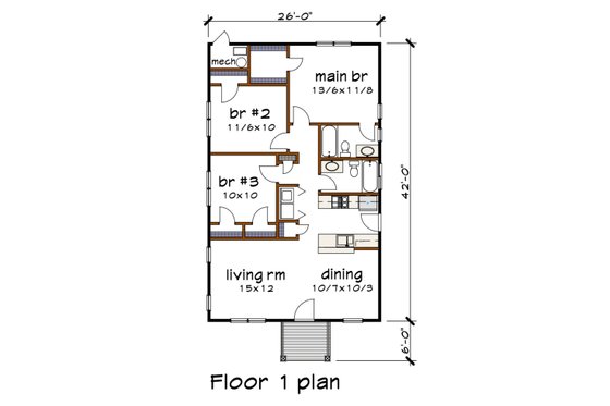 Floor Plan - Main Floor for Cottage House Plan #79-114 - 3 bed, 2 bath