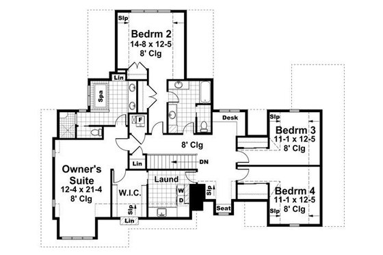 Craftsman style house plan, upper level floor plan