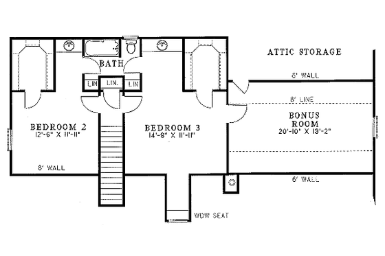 Floor Plan - Upper Floor for Traditional House Plan #17-285 - 3 bed, 2.5 bath