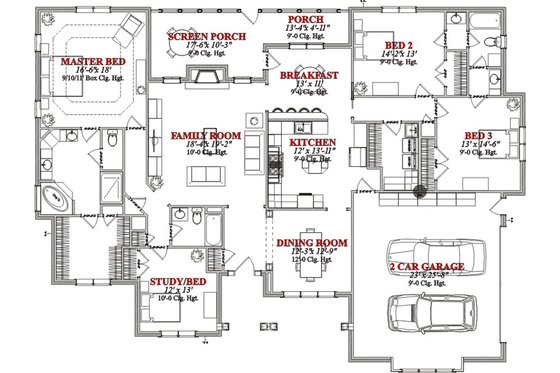 Floor Plan - Main Floor for Southern House Plan #63-349 - 3 bed, 3 bath