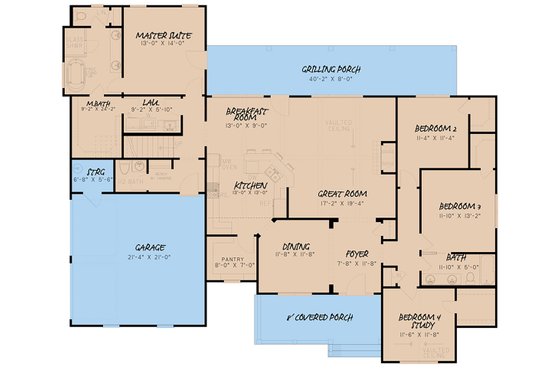 Floor Plan - Main Floor for Farmhouse House Plan #923-157 - 4 bed, 2.5 bath