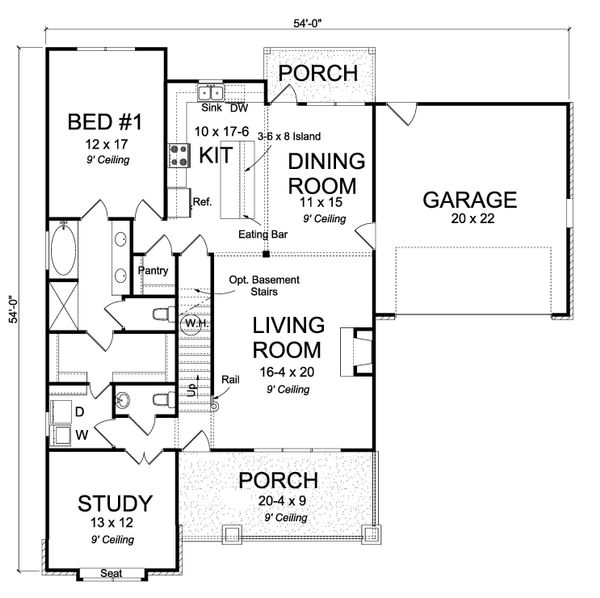 House Plan Design - Cottage Floor Plan - Main Floor Plan #513-2177
