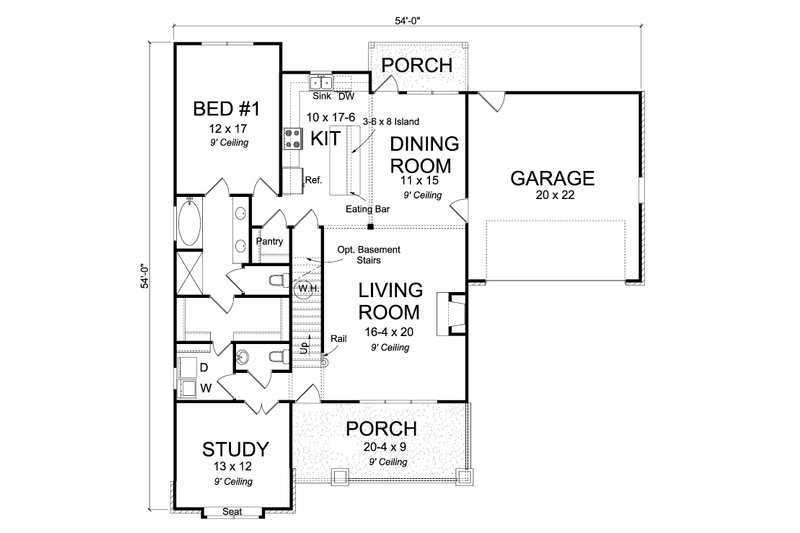 Architectural House Design - Floor Plan - Main Floor for Cottage House Plan #513-2177 - 3 bed, 2.5 bath