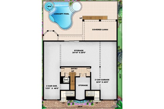 Floor Plan - Lower Floor for Mediterranean House Plan #27-432 - 4 bed, 5.5 bath