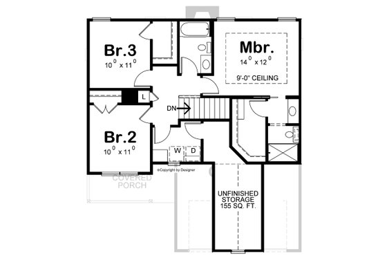 Floor Plan - Upper Floor for Country House Plan #20-2258 - 3 bed, 2.5 bath
