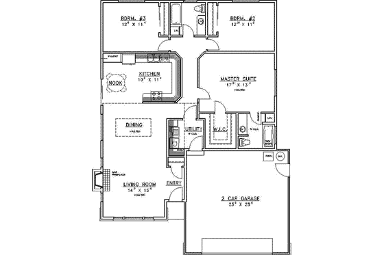Floor Plan - Main Floor for Modern House Plan #117-432 - 3 bed, 2 bath