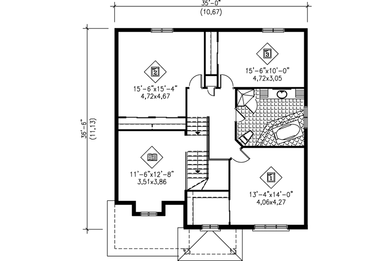 House Plan Design - Floor Plan - Upper Floor for Traditional House Plan #25-2043 - 3 bed, 1.5 bath