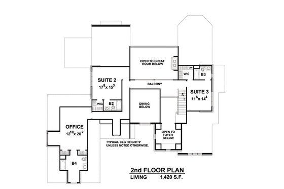 Floor Plan - Upper Floor for European House Plan #20-2203 - 3 bed, 4.5 bath