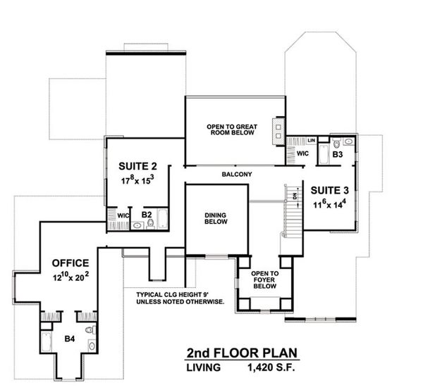 House Blueprint - European Floor Plan - Upper Floor Plan #20-2203
