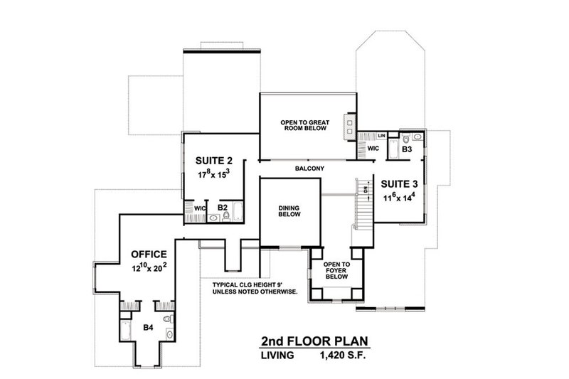 House Blueprint - Floor Plan - Upper Floor for European House Plan #20-2203 - 3 bed, 4.5 bath