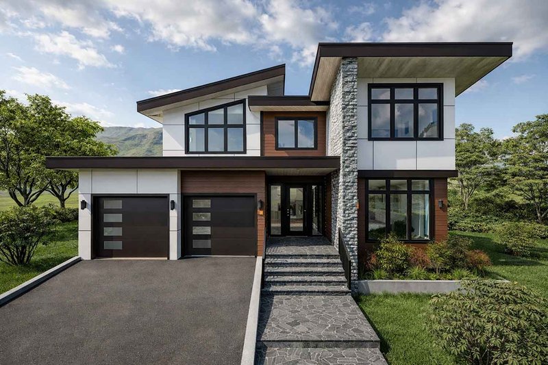 House Blueprint - Exterior - Front Elevation 3 for Contemporary House Plan #1101-63 - 3 bed, 3.5 bath