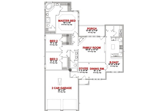 Floor Plan - Main Floor for European House Plan #63-255 - 3 bed, 0 bath