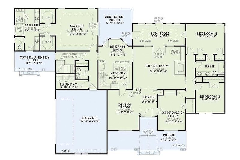 Home Plan - Floor Plan - Main Floor for Traditional House Plan #17-1020 - 4 bed, 2.5 bath