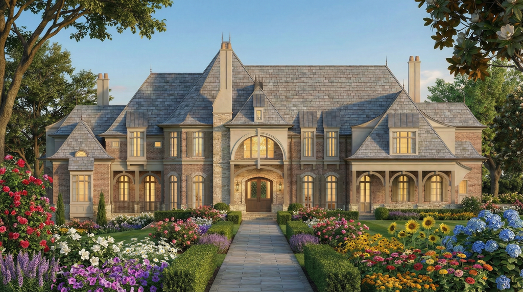 Exterior - Front Elevation 2 for European House Plan #119-167 - 5 bed, 6.5 bath