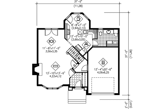 Floor Plan - Main Floor for European House Plan #25-254 - 3 bed, 1.5 bath