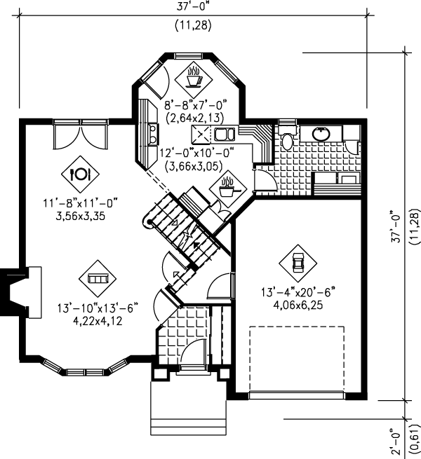 European Style House Plan - 3 Beds 1.5 Baths 1881 Sq/Ft Plan #25-254 ...