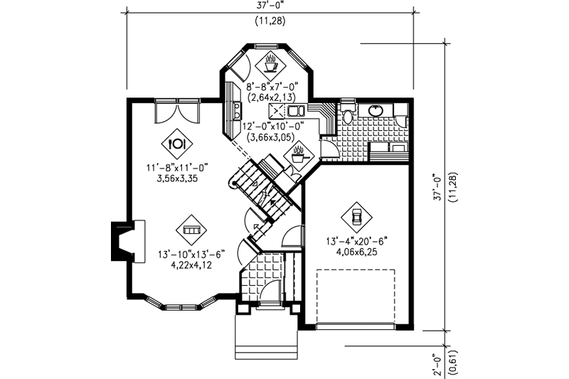 Dream House Plan - Floor Plan - Main Floor for European House Plan #25-254 - 3 bed, 1.5 bath