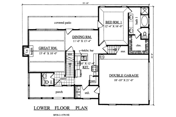 Floor Plan - Main Floor for Country House Plan #42-342 - 3 bed, 2.5 bath