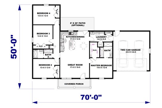 Floor Plan - Main Floor for Farmhouse House Plan #44-280 - 4 bed, 2 bath