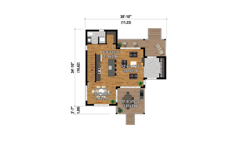 House Blueprint - Floor Plan - Main Floor for Cabin House Plan #25-4971 - 3 bed, 2 bath