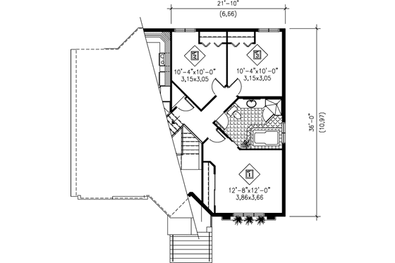 Floor Plan - Upper Floor for European House Plan #25-334 - 3 bed, 2 bath