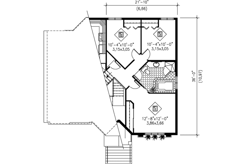 House Plan Design - Floor Plan - Upper Floor for European House Plan #25-334 - 3 bed, 2 bath