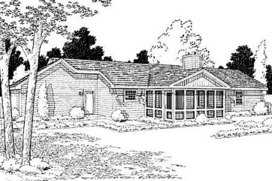 Exterior - Rear Elevation for Ranch House Plan #312-848 - 3 bed, 2 bath