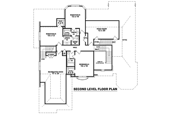 Floor Plan - Upper Floor for Colonial House Plan #81-1620 - 4 bed, 4 bath