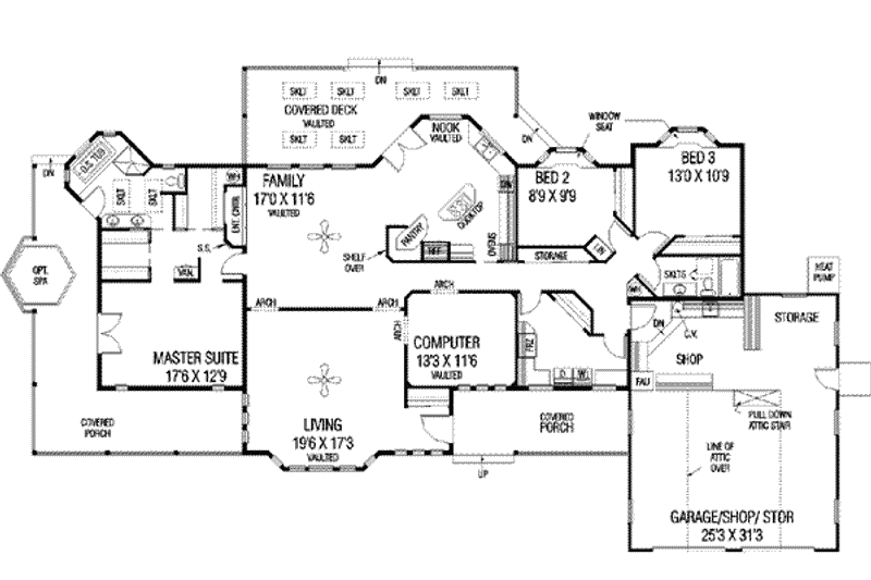 Home Plan - Floor Plan - Main Floor for Traditional House Plan #60-505 - 3 bed, 2 bath