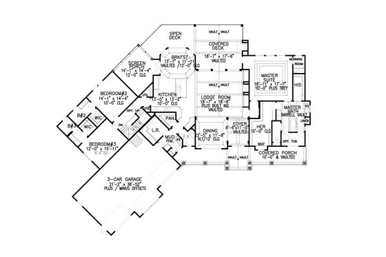 Floor Plan - Main Floor for Craftsman House Plan #54-398 - 3 bed, 2.5 bath