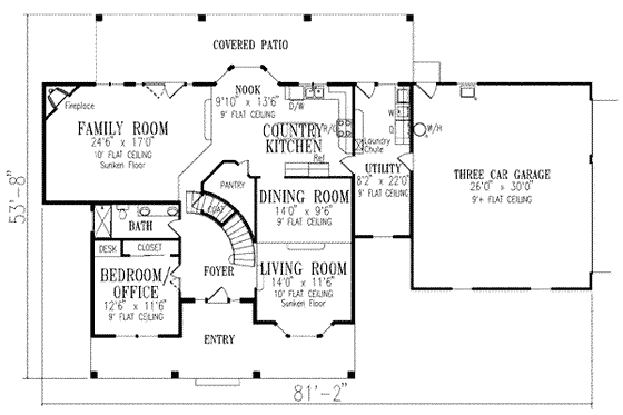Floor Plan - Main Floor for Traditional House Plan #1-739 - 4 bed, 3 bath
