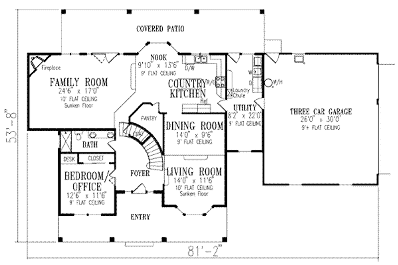 House Plan Design - Floor Plan - Main Floor for Traditional House Plan #1-739 - 4 bed, 3 bath