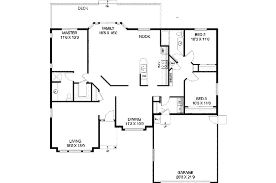 Floor Plan - Main Floor for Ranch House Plan #60-415 - 3 bed, 2 bath