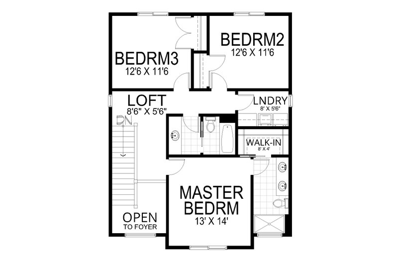 House Blueprint - Floor Plan - Upper Floor for Craftsman House Plan #112-300 - 3 bed, 2.5 bath