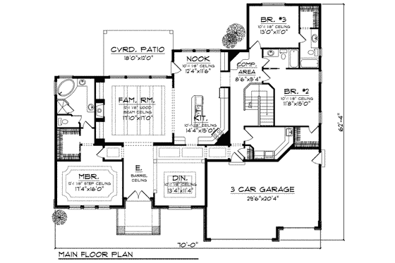Floor Plan - Main Floor for Mediterranean House Plan #70-718 - 3 bed, 3 bath