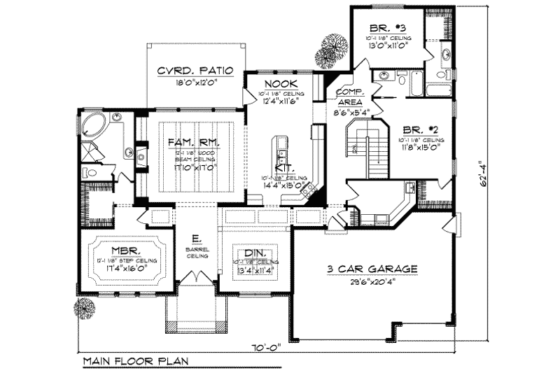 Home Plan - Floor Plan - Main Floor for Mediterranean House Plan #70-718 - 3 bed, 3 bath
