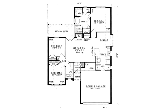 Floor Plan - Main Floor for Traditional House Plan #42-153 - 3 bed, 2 bath