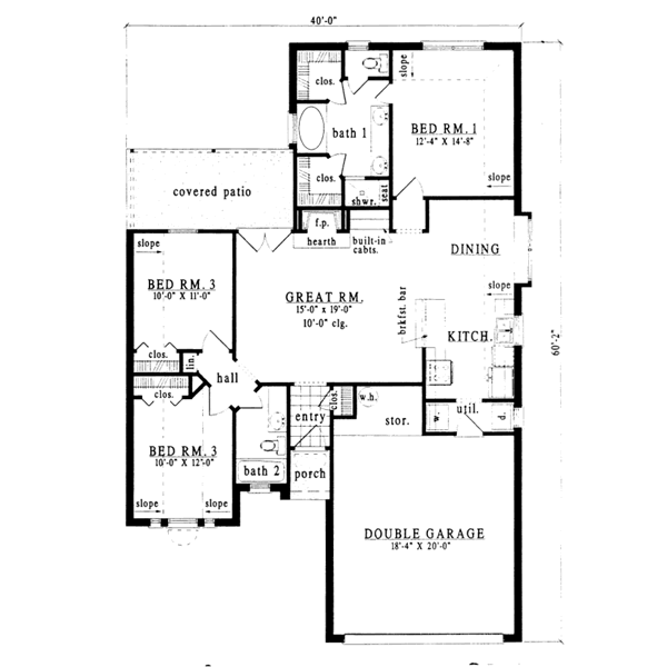 Floor Plan - Main Floor for Traditional House Plan #42-153 - 3 bed, 2 bath