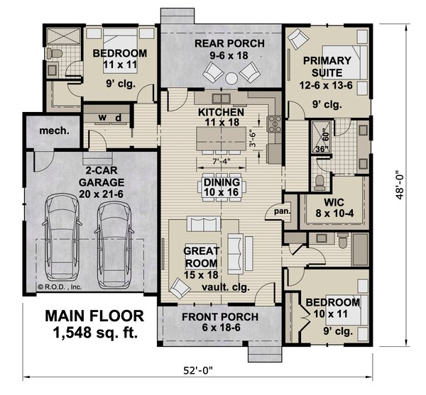 House Blueprint - Farmhouse Floor Plan - Main Floor Plan #51-1489