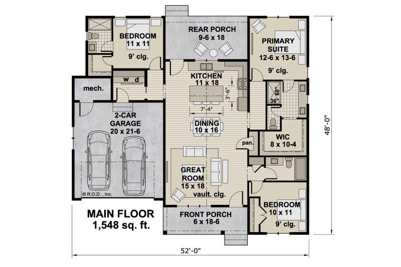 House Plan Design - Floor Plan - Main Floor for Farmhouse House Plan #51-1489 - 3 bed, 3 bath